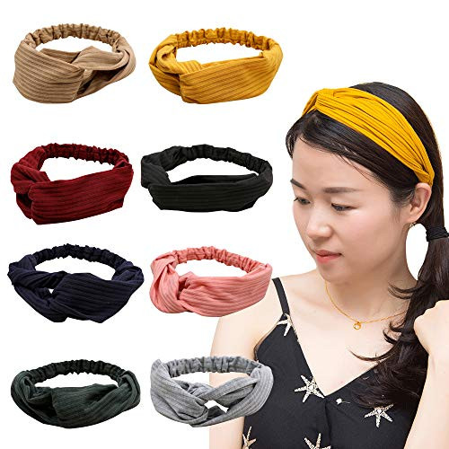 Headbands for Women Knotted Boho Stretchy Hair Bands for Girls Criss Cross Turban Plain Headwrap Yoga Workout Vintage Hair Accessories Solid Color 8PCS Headbands for Women Knotted Boho Stretchy Hair Bands for Girls Criss Cross Turban Plain Headwrap Yoga Workout Vintage Hair Accessories Solid Color 8PCS