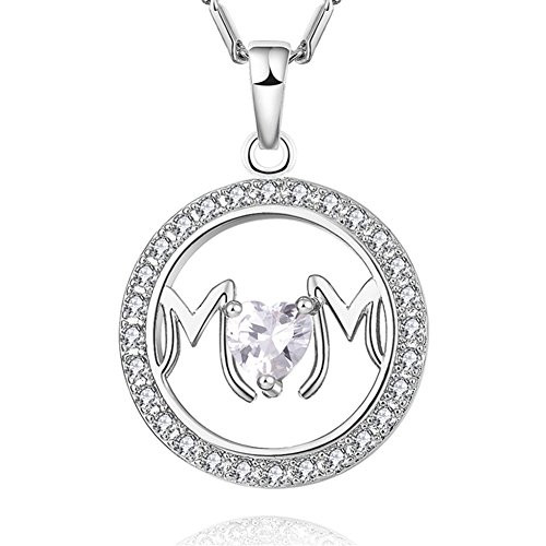 WELRDFG Silver plated-18K Gold Plated Fashion Gemstone Mom Heart Pendant Necklace with CZ Stones