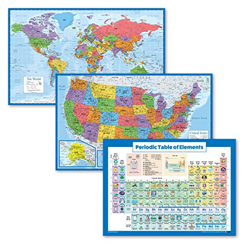 3 Pack - World USA Map Poster Set Periodic Table of The Elements Chart for Kids Laminated 18 x 29 3 Pack - World USA Map Poster Set Periodic Table of The Elements Chart for Kids Laminated 18 x 29