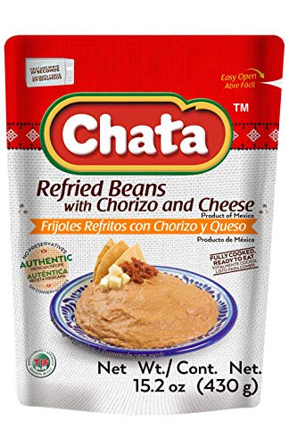 Chata Refried Beans Chorizo   Cheese Pouch   Practical  Delicious   Ready-to-Eat   No Gluten  Preservatives   Keto Friendly   15-2 Ounce Pack of 1