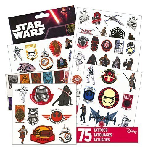 Star Wars Tattoos - 75 Assorted Temporary Tattoos ~ Kylo Ren  Rey  Captain Phasma  Stormtroopers  BB-8  and More! by Disney Studios