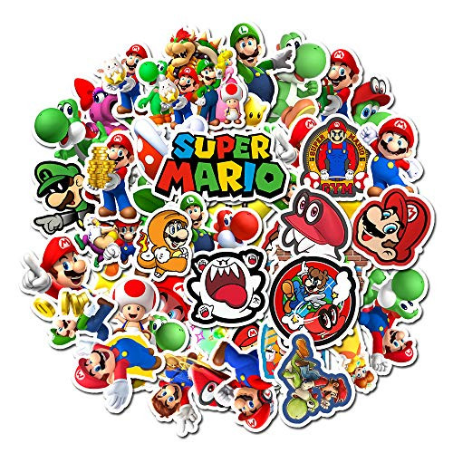 50PCS Stickers of Anime Super Mario Water Bottles Laptop Phone Motorcycle Computer Guitar Skateboard Hydroflasks Vinyl Sticker Waterproof Aesthetic Trendy Cartoon Anime Decals for Teens Girls Adults