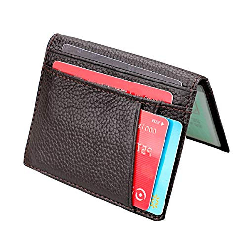 Slim Minimalist Genuine Leather Front Pocket Wallet -Bifold Credit Card Holder Wallet for Men Women-coffee
