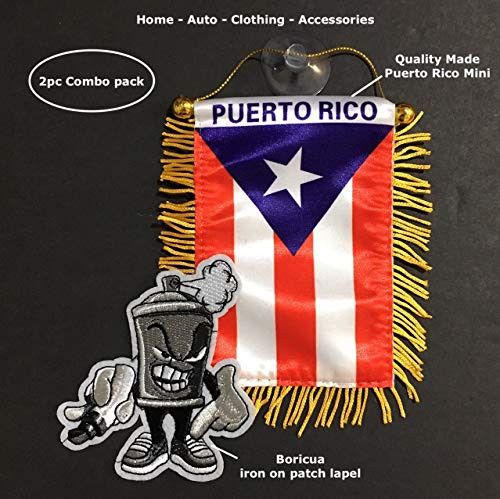 2pc Pack  Puerto Rico flag mini banner  Puerto Rican flag lapel pin Boricua Pride