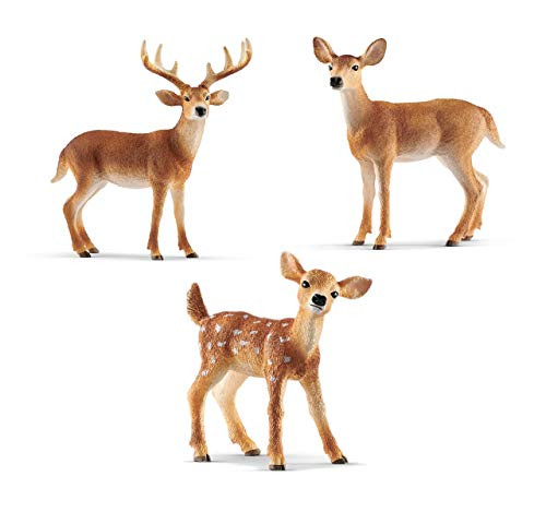 Schleich Miniature Deer Figurine Set -- White-Tailed Buck, Doe, and Fawn