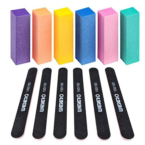 WEIERO Nail Files and Buffer Professional Manicure Tools Kit Rectangular Art Care Buffer Block Tools 100-180 Grit6pcs Nail Files   6pcs Sponge12 Pack