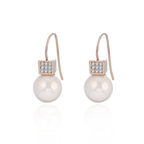 Dangle Earring for Women Pearl Drop Earring Girls Gold Silver Stud Earrings Stainless Steel Hook Earring with CZ Crystal Rose Gold Plated Dangle Earring for Women Pearl Drop Earring Girls Gold Silver Stud Earrings Stainless Steel Hook Earring with CZ Crystal Rose Gold Plated