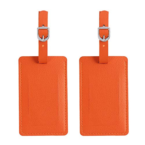 Luggage Tags  Leather Personalized Suitcase Tag Set Luggage id Tags Labels Travel Accessories-Set of 2Orange