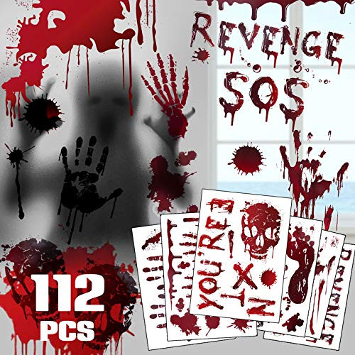Halloween Bloody Handprint Halloween Window Decoration Bloody Handprint Footprint Halloween Party Decoration Halloween Window Clings 112PCS