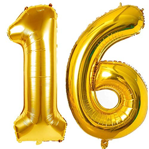 40inch Number Foil 16 Balloon Party Decorations Birthday Anniversary Jumbo Foil Helium Balloons Party Decorations Gold