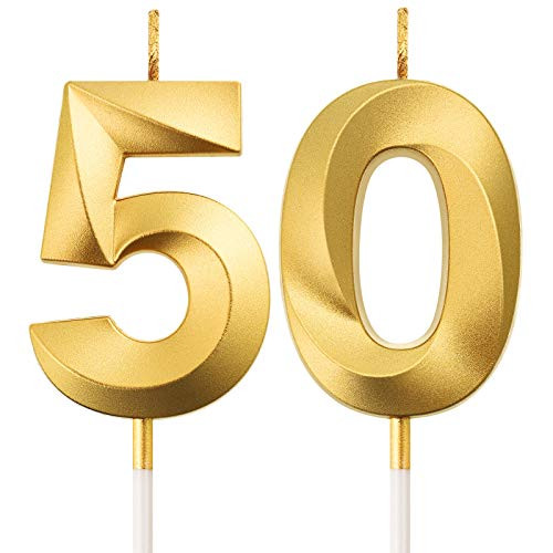50th Birthday Candles Cake Numeral Candles Happy Birthday Cake Topper Decoration for Birthday Party Wedding Anniversary Celebration Supplies Gold