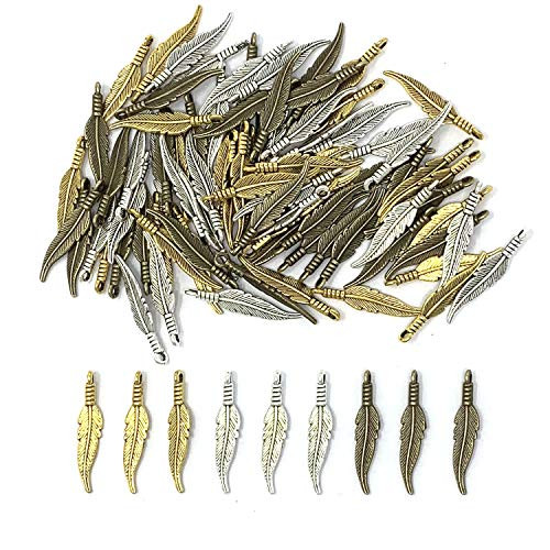90PCS Long Feather Charm - JIALEEY Mixed Antique Silver Bronze Gold Colors Feather Charms Pendants DIY for Jewelry Making Crafting 90PCS Long Feather Charm - JIALEEY Mixed Antique Silver Bronze Gold Colors Feather Charms Pendants DIY for Jewelry Making Crafting