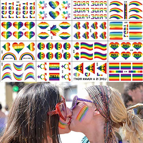 20 Sheets Gay Pride Tattoos Temporary Waterproof Body Paint Tattoos Stickers Rainbow Flag Heart LGBT Pride Party Favors Equality Parade Celebration Supplies 123 Design 20 Sheets Gay Pride Tattoos Temporary Waterproof Body Paint Tattoos Stickers Rainbow Flag Heart LGBT Pride Party Favors Equality Parade Celebration Supplies 123 Design
