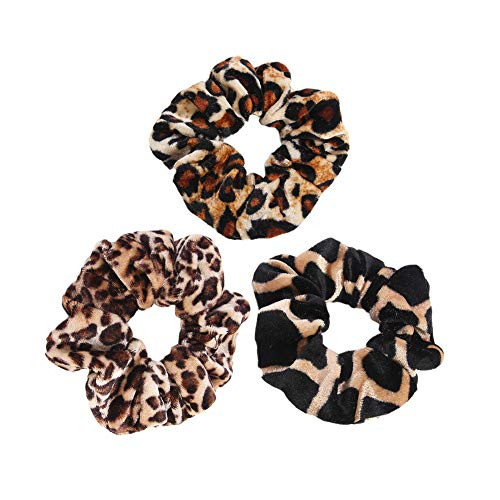 Yantu Velvet Leopard Print Hair Elastics Hair Ties Set Scrunchy Hair Bands Hair Ties Ropes Scrunchies Pack of 3 Pcs for Girls Hair Accessories style 4