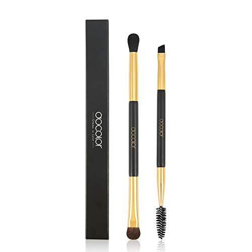 Docolor Duo Eyebrow Brush with Eyeshadow Brush  2 Piece Professional Angled Eye Brow Brush and Spoolie Brush with Eye Shadow Brush and Blending Brush?Black-Golden?