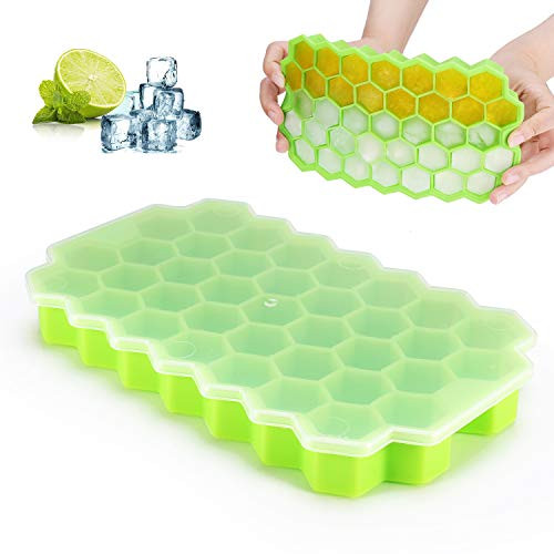 Ice Cube Trays with Lid  37 Ice Cubes  BPA Free  Gel Flexible with Spill-Resistant Removable Lid  Ice Cube Molds for Chilled Drinks  Whiskey   Cocktails ?1PC  GREEN?