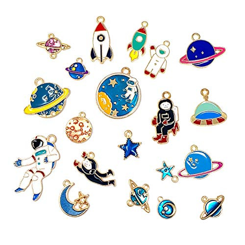 Space Theme Charm Assorted Gold Plated Enamel Mixed Astronaut Jupiter Rocket Planet Celestial Charm Pendant DIY for Necklace Bracelet Earring Jewelry Making  JIALEEY 20PCS