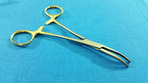 O-R Premium Quality Grade Kelly HEMOSTAT Locking Forceps 5-5  Curved with Gold Handle HTI BRAND