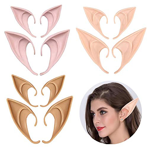 6 Pairs Cosplay Fairy Pixie Elf Ears Latex Fairy Pixie Elf Soft Pointed Ears for Halloween Christmas Cosplay2 Sizes 3 Colors