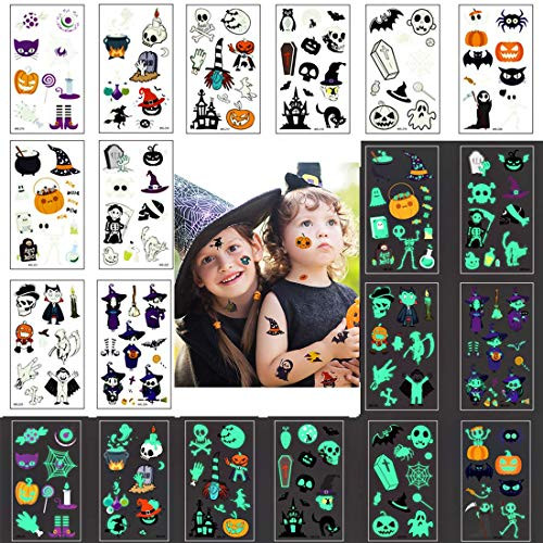 Halloween Tattoos for Kids  100 styles Halloween Temporary Tattoos Glow in the Dark Cute Pumpkin Tattoos Stickers for Kids adults Party Favors