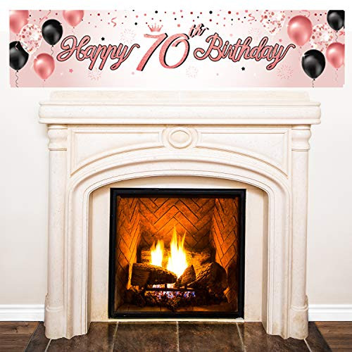 chiazllta Happy Birthday Banner Rose Gold 70 Years Old Birthday Party Decorations Supplies Celebration Backdrop Rose Gold Happy 70th Birthday Banner