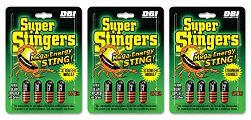 Super Stingers   Mega Energy Sting - 300mg Caffeine Pills with a Premium Herbal Blend B6  B12  Iron  Guarana  Green Tea  Mate  Extract and Asian Ginseng Root - 12 Pills Total