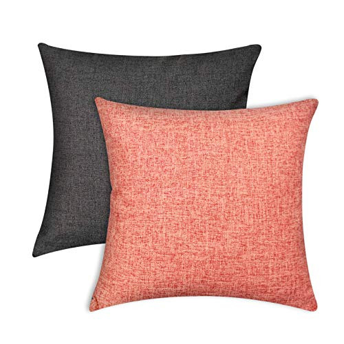 Sunlit Decorative Throw Pillow Case Cushion Covers  Modern Accent Square Pillow Case Cover  18  x 18   Set of 2 Red and Black Textured Linen Throw Pillow Case for Sofa Couch  Red and Black
