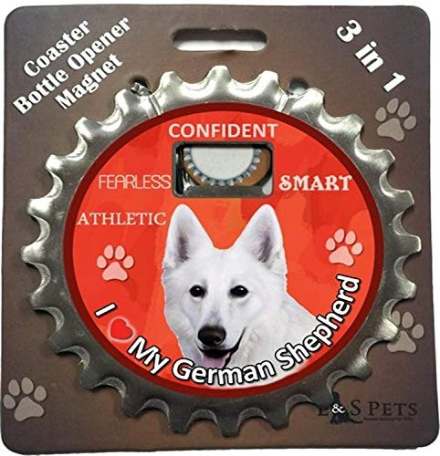 E S Pets White German Shepherd Bottle Opener  Coaster and Magnet