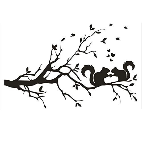 CHULAI Squirrel On Branch Wall Decal Vinyl Stickers  Removable Cute Animal Art DIY Sticker Mural for Bedroom Playroom Dinner Room Living Room Office Home Window Door Decoration