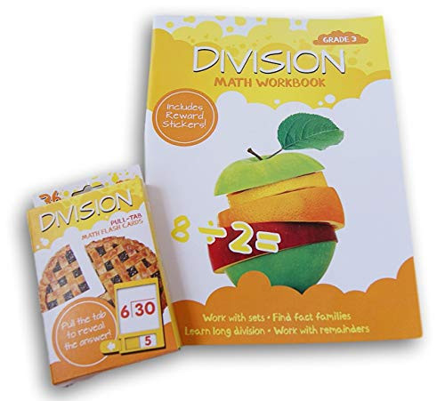 Division Workbook   Division Flash Cards Self Checking- Pull The Tab to Reveal The Answer with Reward Stickers Bundle - Grade 3