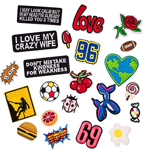 U-Sky 22pcs Assorted Embroidered Iron on Patches Sew on Appliques for Jeans Jackets Vest Backpacks Cloth Sewing DIY Accessary Design 3