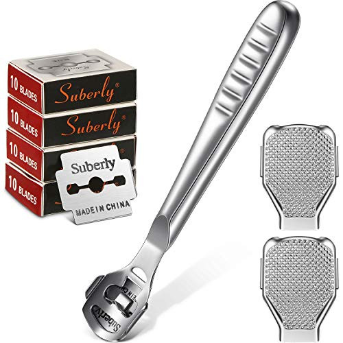 43 Pieces Callus Shaver Set  Foot Scraper Detachable Foot File Stainless Steel Dead Hard Skin Remover with 40 Pieces Replacement Slices  Foot File Heads Foot Care Tools for Removing Cracked Dead Skin