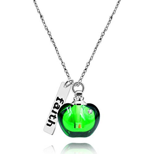 Stainless Steel Faith Pendant Necklaces Christian Religious Jewelry  Real Mustard Seed in Apple Shape Openable Bottle Case Y786 Green