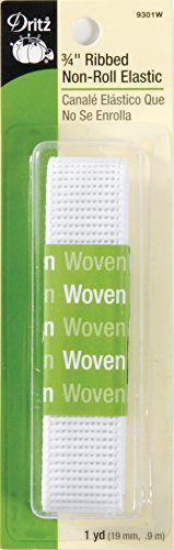 Dritz 9301W Ribbed Non-Roll Woven Elastic  White  3-4-Inch by 1-Yard