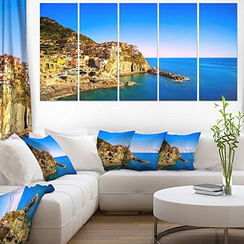 Designart PT11373-401 Manarola Village Seashore Italy-Extra Large Seashore Canvas Art (5 Piece), 60" x 28"