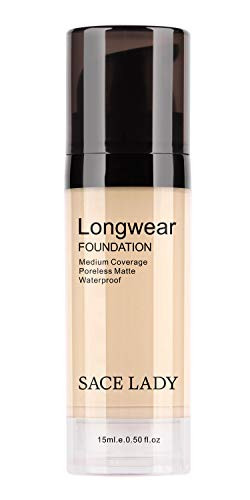 SACE LADY Matte Liquid Foundation  Long Wearing Flawless Foundation with Medium-Full Coverage  Poreless Face Makeup  Travel Size 0-40Fl Oz  Ivory