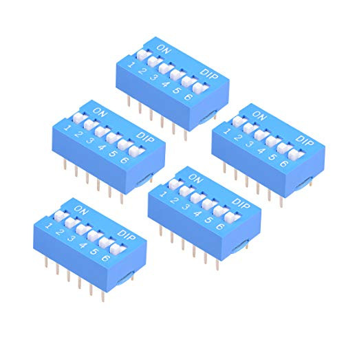 uxcell 5 Pcs Blue DIP Switch Horizontal 1-6 Positions 2-54mm Pitch for Circuit Breadboards PCB