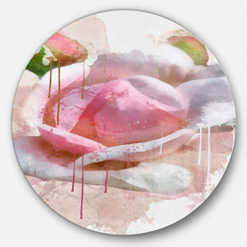 Designart MT13551 C23 Pink Rose Flower with Paint Splashes Floral Round Wall Art Disc, 23" x 23", Pink Designart MT13551 C23 Pink Rose Flower with Paint Splashes Floral Round Wall Art Disc, 23" x 23", Pink