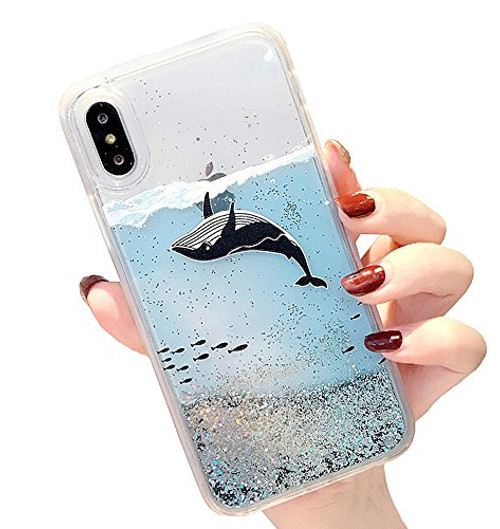 UnnFiko Quicksand Sea Animals Series Case for iPhone 7 - iPhone 8  Transparent Hard Liquid Flowing Floating Glitter Protective Clear Case Cover Whale  iPhone 7-8
