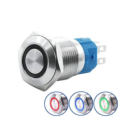 WerFamily Tri-color LED 16mm Momentary Push Button Switch 1NO 1NC SPDT ON-OFF Waterproof Metal Round Angel Eye  Red Blue Green