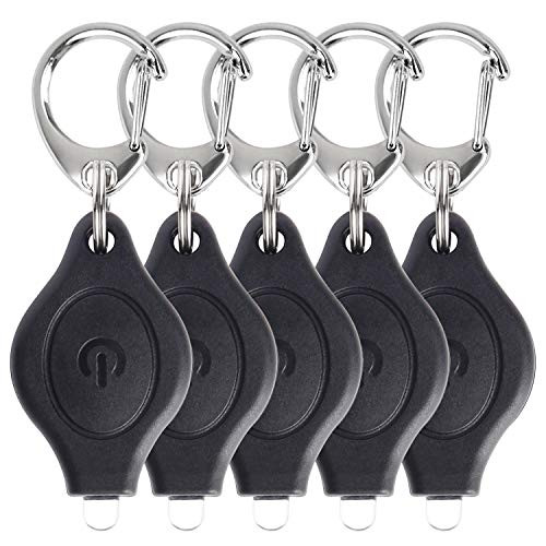 Uniclife 5 Pack Mini Keychain Flashlight Ultra Bright LED Key Ring Light Torch with Adhesive Sticker  Black