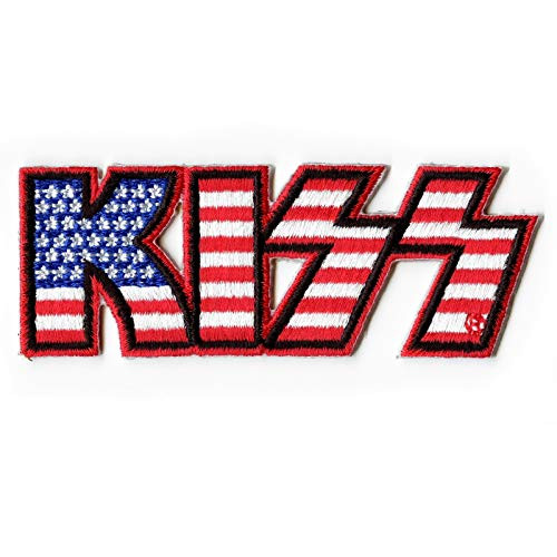 Kiss Logo American Flag - Sew Iron on  Embroidered Original Artwork - Patch - 1-3  X 3-6