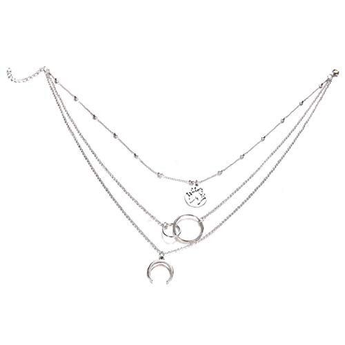 Protuster Boho Triple Layered Choker Necklace Moon Necklaces Map Pendant Silver Accessories Jewelry for Women and Teens Girls-