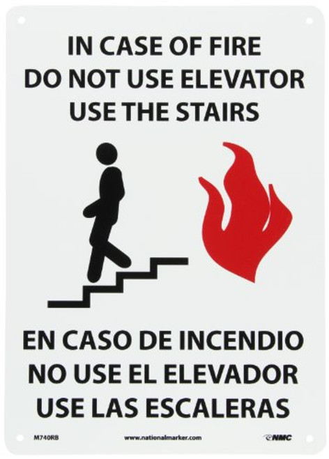 NMC M740RB Bilingual Fire Sign Legend IN CASE OF FIRE DO NOT USE ELEVATOR USE STAIRS with Graphic 10 Length x 14 Height Rigid Polystyrene Plastic Red-Black on White NMC M740RB Bilingual Fire Sign Legend IN CASE OF FIRE DO NOT USE ELEVATOR USE STAIRS with Graphic 10 Length x 14 Height Rigid Polystyrene Plastic Red-Black on White