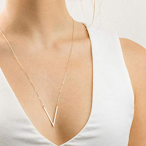 FDesigner Geometric V Necklace Simple Necklaces Pendant Chain for Women and Girls Gold