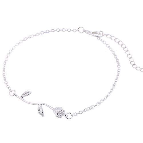 CanB Rose Anklet Silver Foot Jewelry Dainty Ankle Bracelet Beach Anklets Fashion Ankle Chain for Women Girls