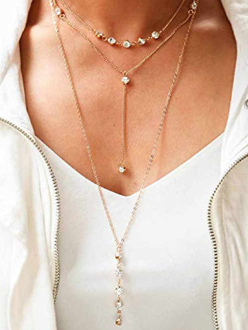 Tgirls Simple Boho Layered Necklace with Water Drops Tassels for Women and Girls XL-020 Gold