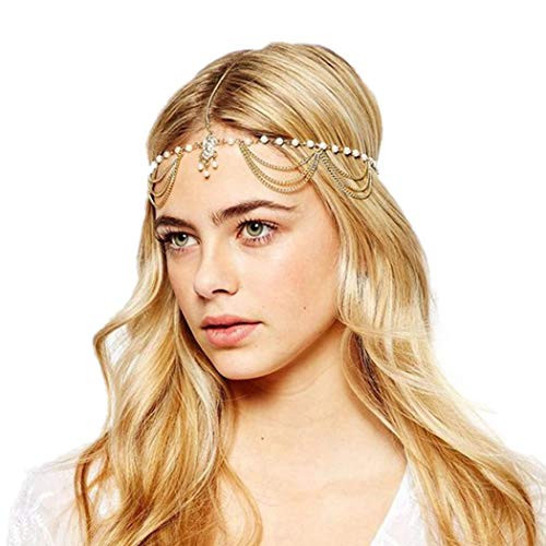 Nicute Boho Wedding Layered Gold Head Chain Bride Pearl Headpieces Rhinestone Hair Accessories Jewelry for Women and Girls Nicute Boho Wedding Layered Gold Head Chain Bride Pearl Headpieces Rhinestone Hair Accessories Jewelry for Women and Girls