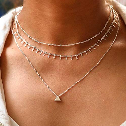 Yalice Layered Triangle Pendant Necklace Chain Dangle Choker Necklaces Jewelry for Women and Girls Silver Yalice Layered Triangle Pendant Necklace Chain Dangle Choker Necklaces Jewelry for Women and Girls Silver
