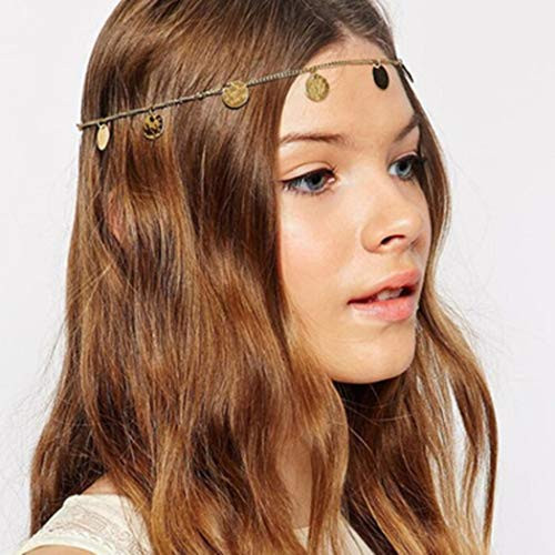 LittleB Gypsy Head Chain Gold Coin Headpiece Tassel Hair Chain Jewelry Minimal Hair Accessories for Women and Girls Gold LittleB Gypsy Head Chain Gold Coin Headpiece Tassel Hair Chain Jewelry Minimal Hair Accessories for Women and Girls Gold